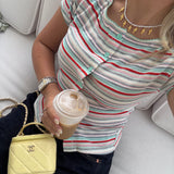 Sienna Striped Top - Mint/Pink/Red