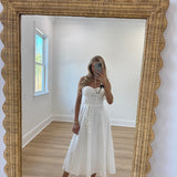 Reagan Self Tie Belt Flare Midi Dress - White
