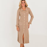 Kristen Button Down Dress - Oatmeal