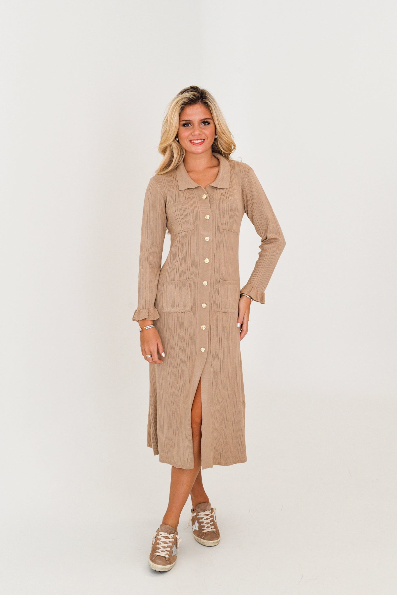 Kristen Button Down Dress - Oatmeal