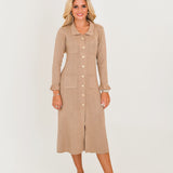 Kristen Button Down Dress - Oatmeal