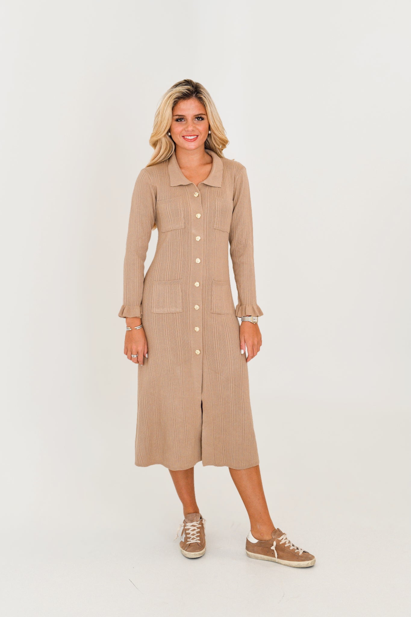 Kristen Button Down Dress - Oatmeal