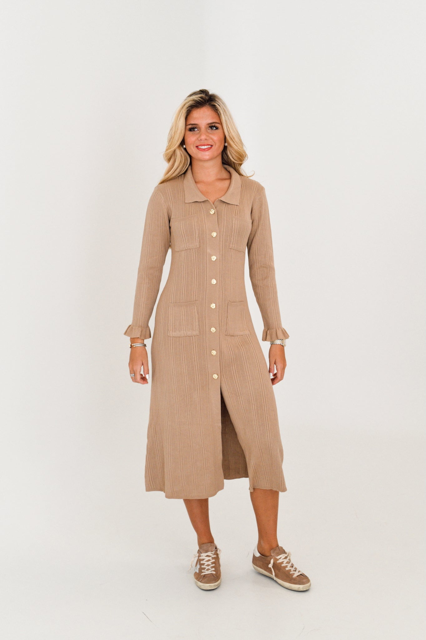 Kristen Button Down Dress - Oatmeal