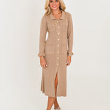 Kristen Button Down Dress - Oatmeal