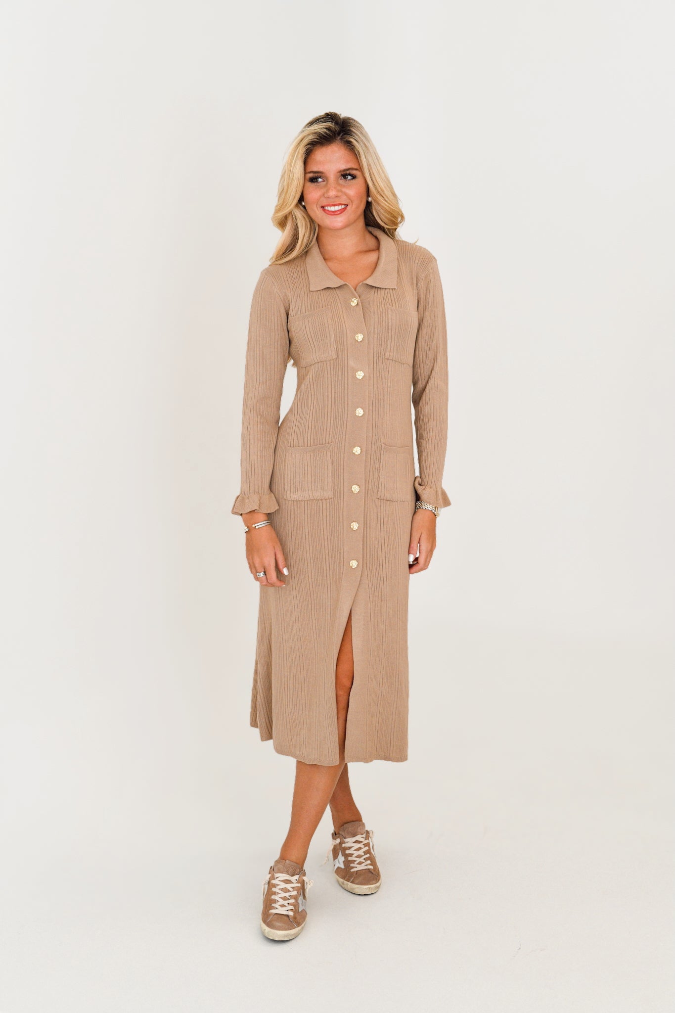 Kristen Button Down Dress - Oatmeal