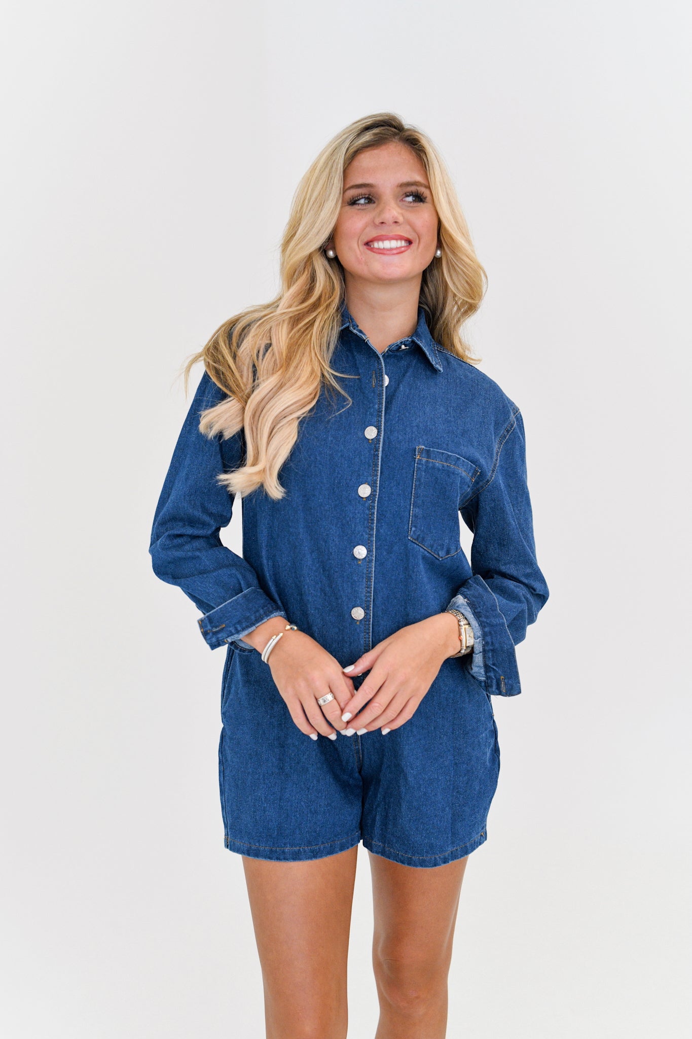 Ella Denim Romper - Dark Denim