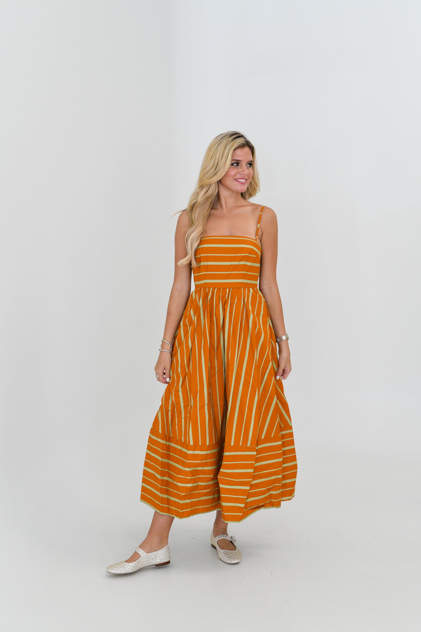 Kristie Striped Midi Dress- Rust