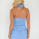 Brandi Halter Mini Dress - Blue Checkered