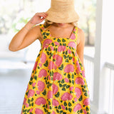 Low Country Summer Mini Tie Dress - Yellow/Pink Flowers