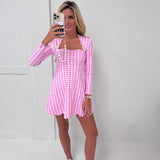 Caroline Scalloped Fit Dress - Pink Gingham