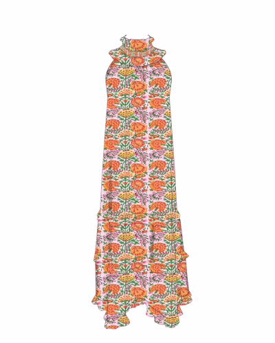 Genavie Frill Neck Maxi Dress - Orange