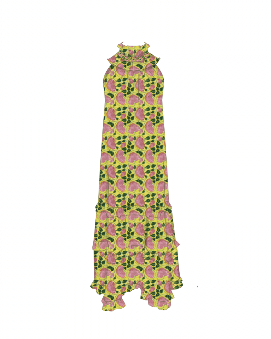 Ashley Frill Neck Maxi Dress - Yellow/Pink