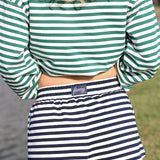 Fancy Oversized Striped Long Sleeve Top - Green/White