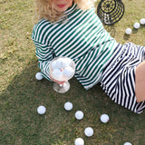 Fancy Oversized Striped Long Sleeve Top - Green/White