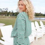 Fancy Oversized Striped Long Sleeve Top - Green/White