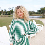 Fancy Oversized Striped Long Sleeve Top - Green/White