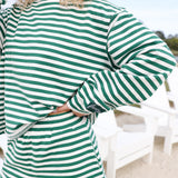 Fancy Oversized Striped Long Sleeve Top - Green/White