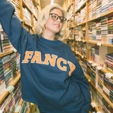 Fancy Oversized Fleece Lined Mockneck - Navy/Orange