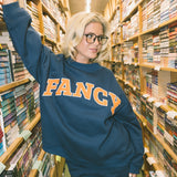 Fancy Oversized Fleece Lined Mockneck - Navy/Orange