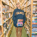 Fancy Oversized Fleece Lined Mockneck - Navy/Orange