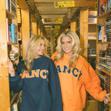 Fancy Oversized Fleece Lined Mockneck - Navy/Orange