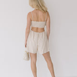 Harper Linen Flower Cutout Romper - Natural