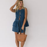 Chloe Front Tie and Shorts Set - Denim