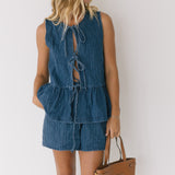 Chloe Front Tie and Shorts Set - Denim