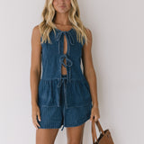 Chloe Front Tie and Shorts Set - Denim