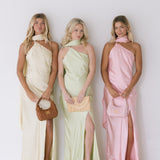Nyla Asymmetrical Halter Scarf Dress - Light Sage