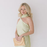 Nyla Asymmetrical Halter Scarf Dress - Light Sage