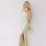 Nyla Asymmetrical Halter Scarf Dress - Light Sage