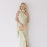 Nyla Asymmetrical Halter Scarf Dress - Light Sage