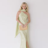 Nyla Asymmetrical Halter Scarf Dress - Light Sage