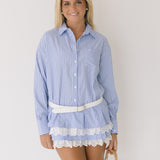 Ava Ruffle Skirt Mini Dress - Blue/White