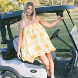 Golden Mini Bubble Dress - Yellow Polka Dots