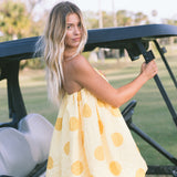 Golden Mini Bubble Dress - Yellow Polka Dots