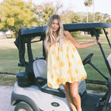 Golden Mini Bubble Dress - Yellow Polka Dots