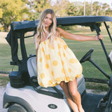Golden Mini Bubble Dress - Yellow Polka Dots