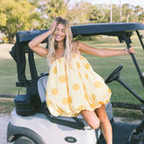Golden Mini Bubble Dress - Yellow Polka Dots