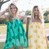 Golden Mini Bubble Dress - Yellow Polka Dots