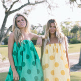 Golden Mini Bubble Dress - Yellow Polka Dots