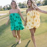 Golden Mini Bubble Dress - Yellow Polka Dots