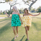 Golden Mini Bubble Dress - Yellow Polka Dots