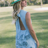 Flowering Mini Backless Dress - Green/White Pinstripe