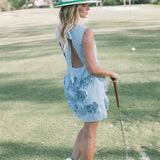 Flowering Mini Backless Dress - Green/White Pinstripe