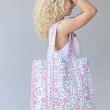 Margie Floral Quilted Tote Bag - White/Pink/Green