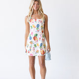 Poppy Tropical Print Mini Dress - Cream Multi