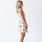 Poppy Tropical Print Mini Dress - Cream Multi