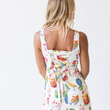 Poppy Tropical Print Mini Dress - Cream Multi